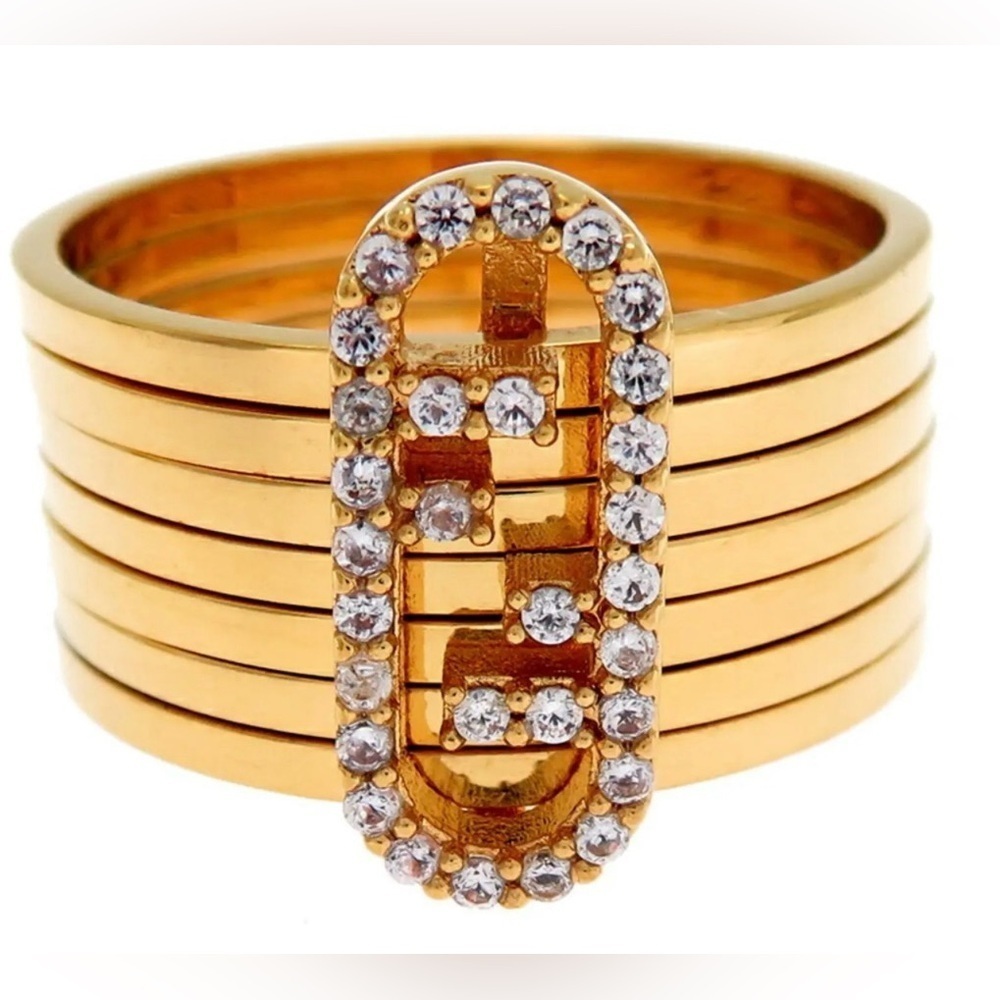 Fendi O'lock Gold And Crystal Ring - Gem